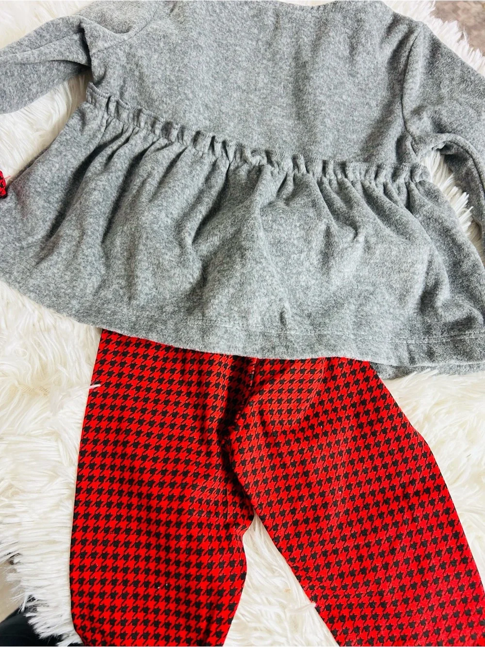 Carter’s baby girl 9m Gray Peplum Coat & Red Houndstooth Leggings Set NWT
